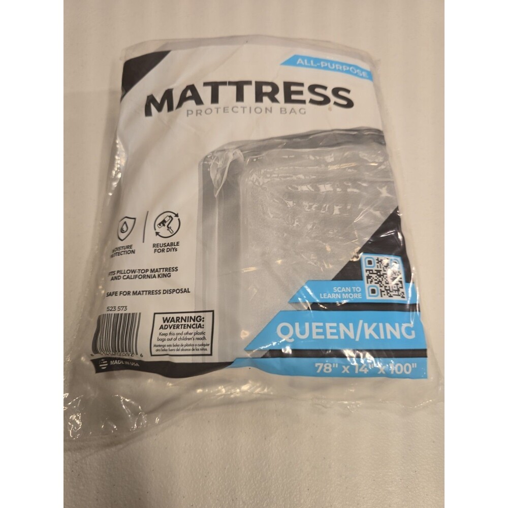 All-Purpose Mattress Protection Bag Queen/King Clear Polyethylene USA 78x14x100